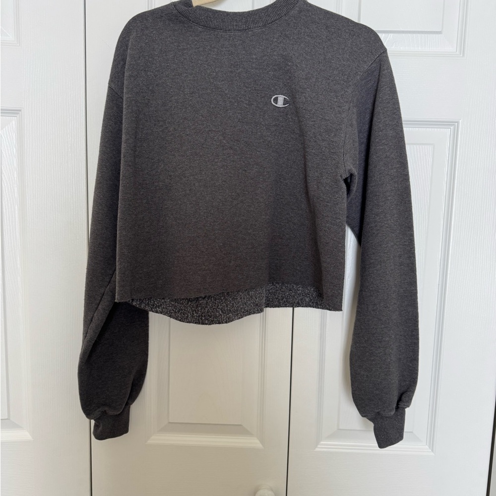 Champion Women's Dark Gray Cropped Hoodie